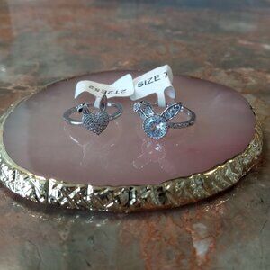 Elegant Silver Bunny Ears Ring Set